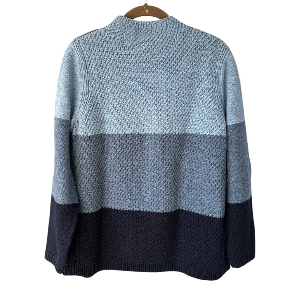 Talbots Mockneck Colorblock Sweater Size Large Blue Button Trim Cotton Blend - Picture 4 of 12